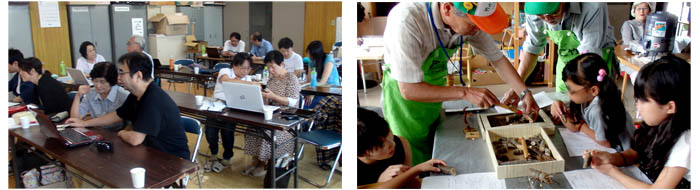 （左）7月29日「7月PC教室」～facebookを学ぶ～　　（右）7月30日「夏休み親子ものづくり教室」